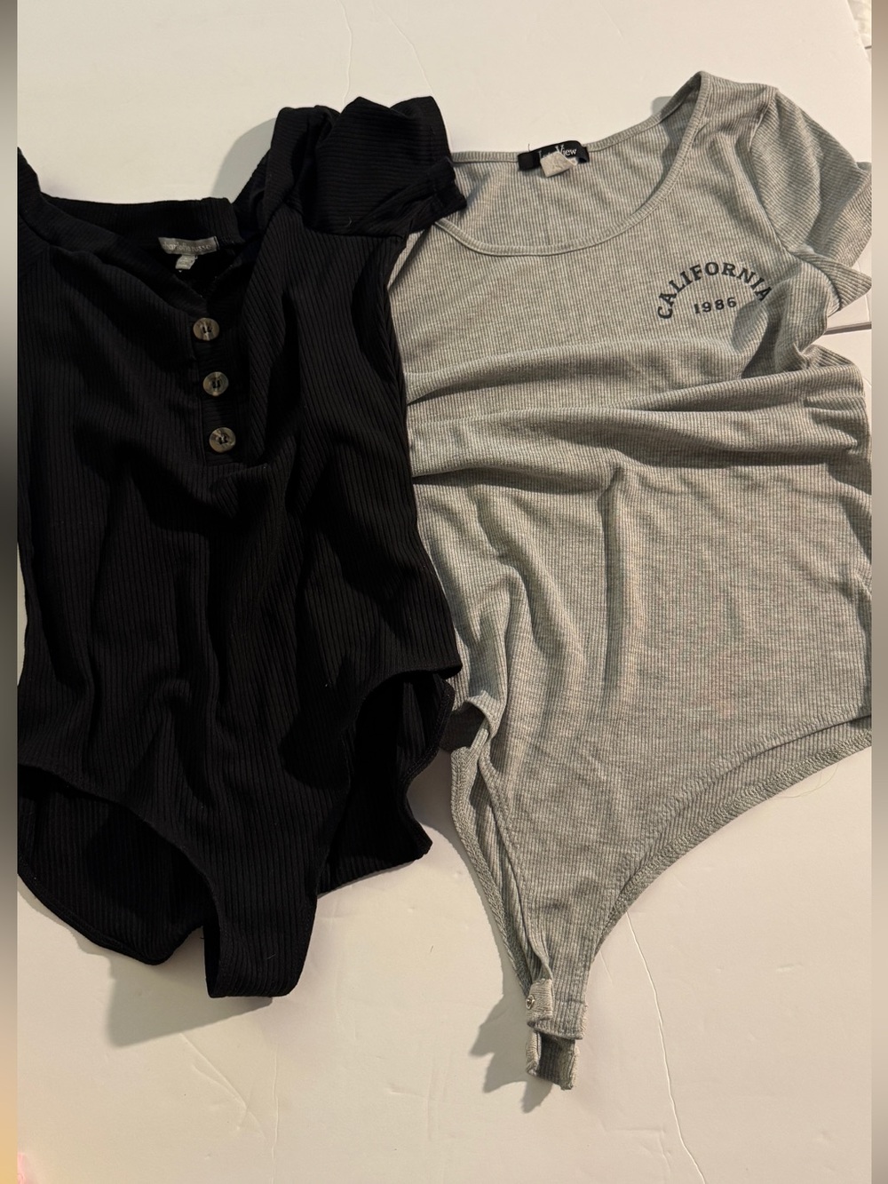 Charlotte Russe Ribbed Tank Bodysuits in Black & Gray